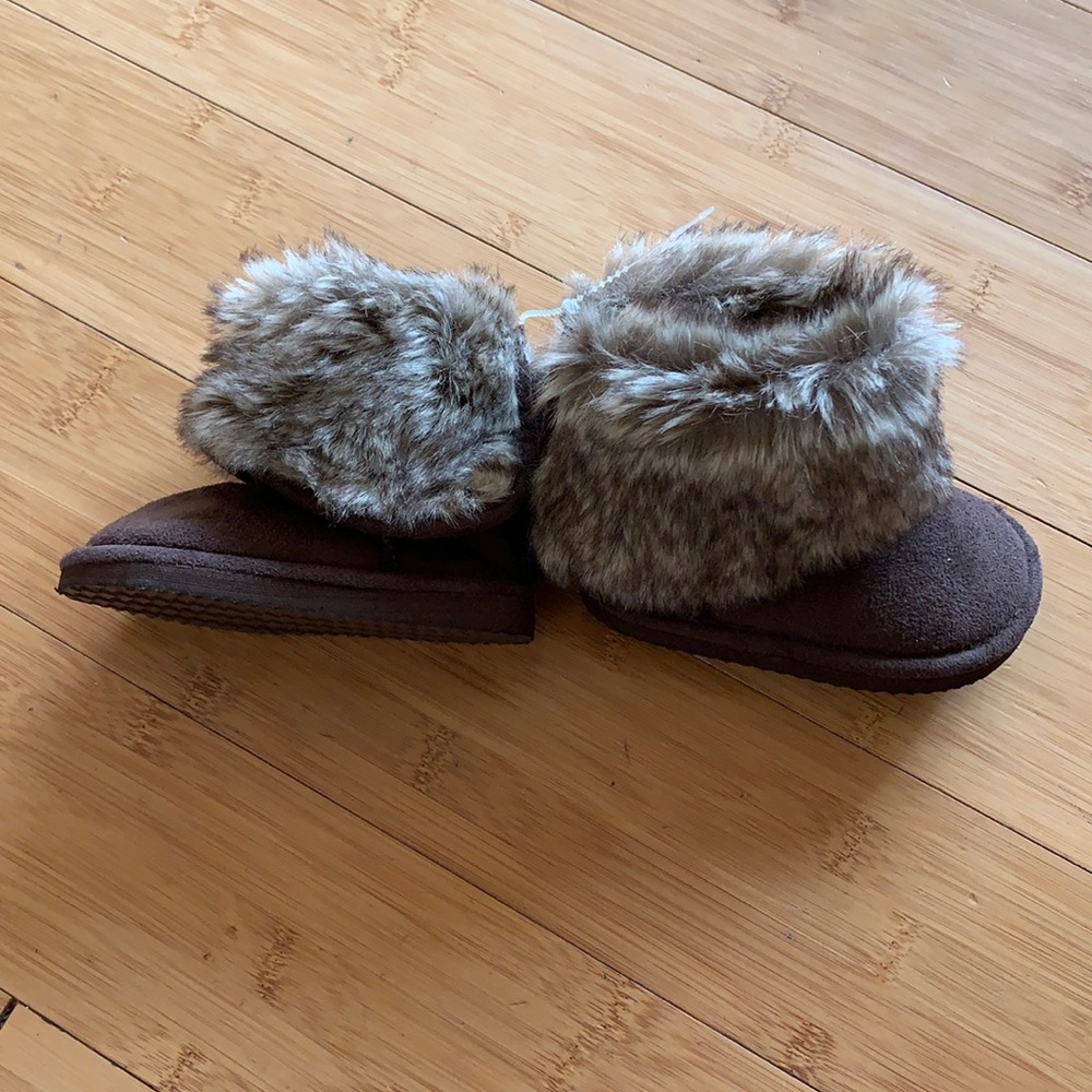 Chocolate brown suede look baby girls Ugg look boots